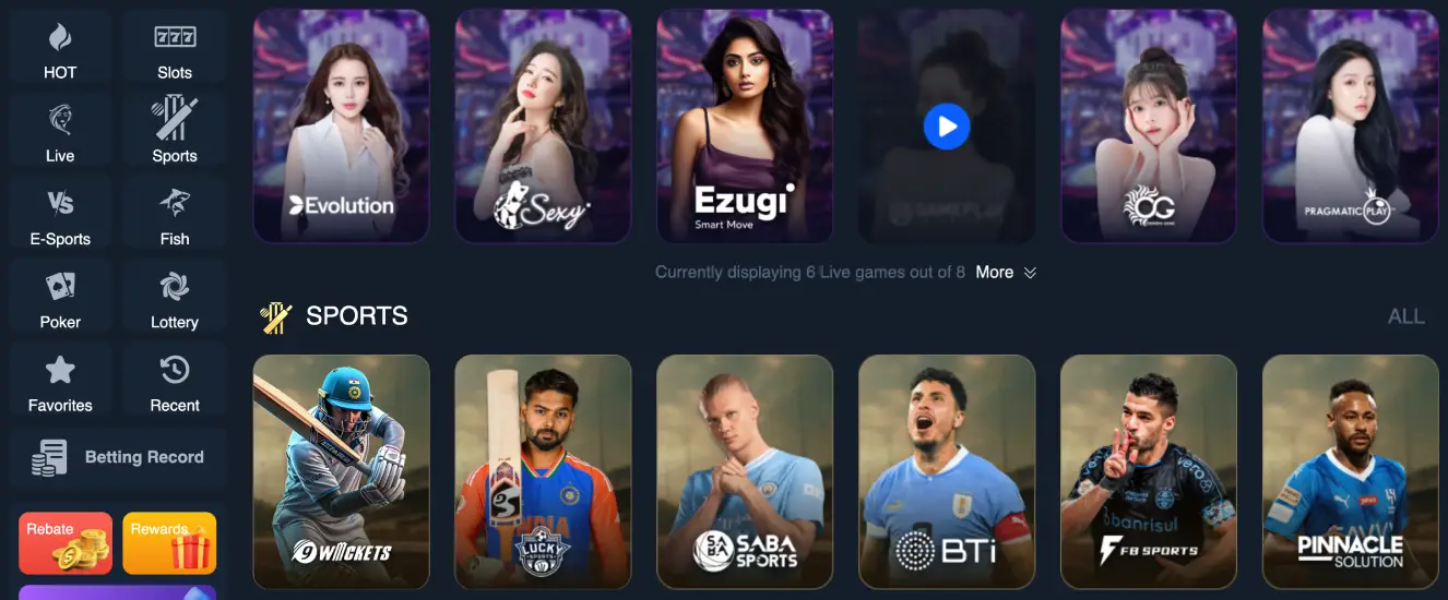 Games catalog at R777 casino
